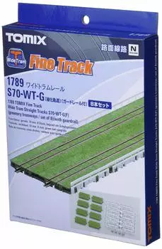 Широкие трамвайные рельсы TOMIX N-Gauge S70-WT-G F, набор из 8 штук с ограждением, 1789, принадлежности для моделей железных дорог