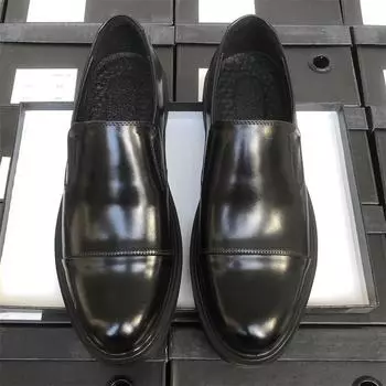 Широкие трехшарнирные кожаные туфли мужские деловые деловые кожаные дышащие свадебные туфли для жениха мужские кожаные туфли с одной педалью 38 чёрный