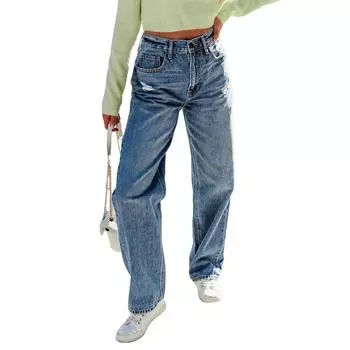 Широкие женские джинсы S синий