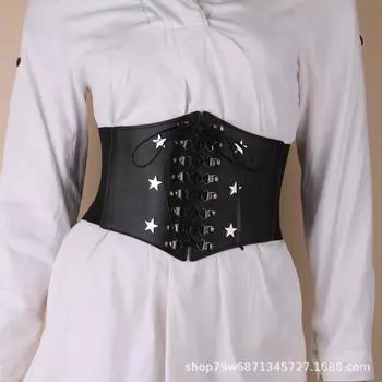 Широкий эластичный пояс в стиле панк с завязками на талии, женский эластичный пояс с пентаграммой, украшение большого размера 68cm военно-воздушные силы синий