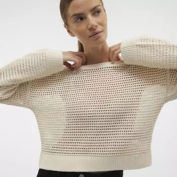 Широкий бежевый свитер с фитильным эффектом для женщин VERO MODA XS белый