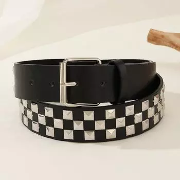 Широкий боковой пояс в стиле панк с заклепками, джинсовые украшения, простой ремень из искусственной кожи для дам/девочек чёрный