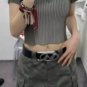 Широкий боковой ремень из искусственной кожи с буквой N, металлический ремень для брюк, украшение в стиле Y2k, поясной ремень на каждый день чёрный