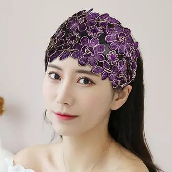 Широкий боковой женский обруч для волос с цветком, элегантный кружевной ободок для волос, модный головной убор чёрный