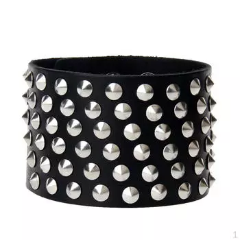 Широкий браслет из искусственной кожи с заклепкой в стиле панк-рок - черный