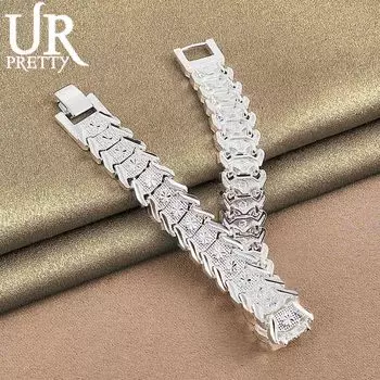 Широкий браслет из стерлингового серебра 925 пробы, модные ювелирные изделия 20CM