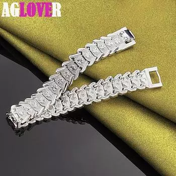 Широкий браслет из стерлингового серебра 925 пробы, ювелирные изделия-цепочки 20cm