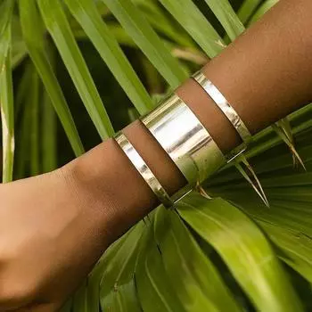 Широкий браслет-манжета для женщин, простой полый глянцевый металлический браслет золотого цвета, серебряный цвет, ювелирные изделия, женский аксессуар в стиле хип-хоп золотой