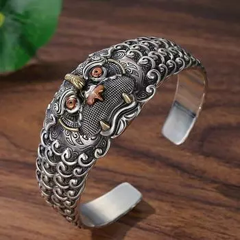 Широкий циферблат Tianlu, привлечение богатства, Pixiu, мужской модный браслет, открывающийся с помощью штриха, детский браслет серебряный