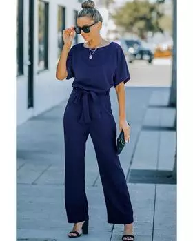 Широкий комбинезон Azura Exchange с поясом M синий