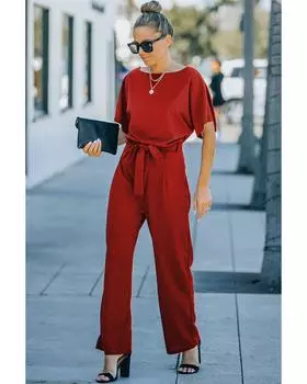 Широкий комбинезон Azura Exchange с поясом XL красный