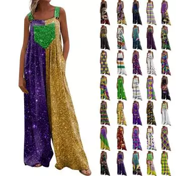 Широкий комбинезон для женщин, повседневный свободный комбинезон без рукавов с принтом и пуговицами, длинные брюки, комбинезон с карманами L циан