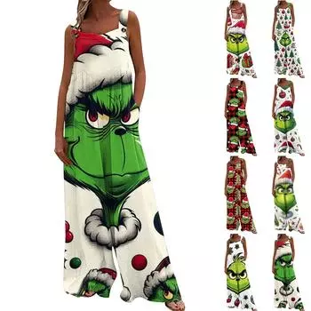 Широкий комбинезон для женщин, повседневный свободный комбинезон без рукавов с принтом и пуговицами, длинные брюки, комбинезон с карманами XL