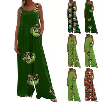Широкий комбинезон для женщин, повседневный свободный комбинезон без рукавов с принтом и пуговицами, длинные брюки, комбинезон с карманами XL