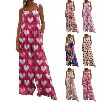 Широкий комбинезон для женщин, повседневный свободный комбинезон без рукавов с принтом и пуговицами, длинные брюки, комбинезон с карманами L бежевый