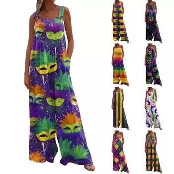 Широкий комбинезон для женщин, повседневный свободный комбинезон без рукавов с принтом и пуговицами, длинные брюки, комбинезон с карманами XL жёлтый