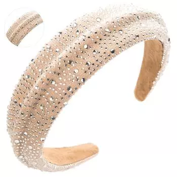 Широкий край повязка на голову аксессуар для волос модный звездный элегантный орнамент женский горный хрусталь 13*15cm кофейный