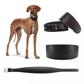 Широкий ошейник для собак из воловьей кожи, мягкие аксессуары для собак, утолщенные ошейники для домашних животных, ремень для уиппета S чёрный
