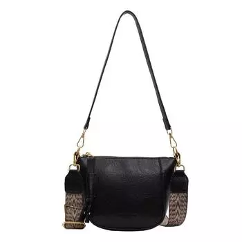 Широкий плечевой ремень ретро сумка-ведро маленькая женская новая модная подмышечная универсальная сумка для поездок на работу на одном плече через плечо чёрный