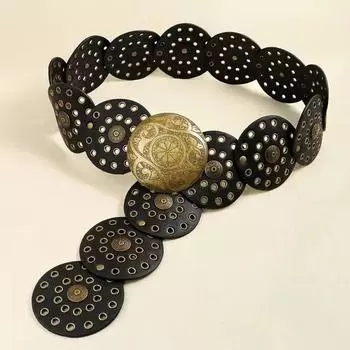 Широкий пояс Boho Disc для женщин, винтажный, из искусственной кожи, полые, в стиле вестерн, ковбойские ремни с металлической пряжкой, увеличенный круглый пояс as the picture