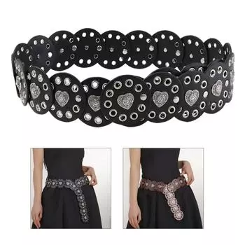Широкий пояс для женщин поясная цепочка сердечко цепочка на животе для платья вестерн резьба поясная цепочка с резьбой чёрный