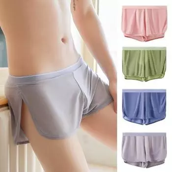 Широкий пояс Мужское нижнее белье Ice Silk Дышащие сетчатые шорты Трусики Однотонные сбоку 3XL