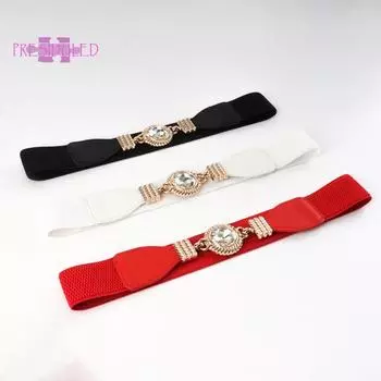 Широкий ремень из искусственной кожи без пряжек, женский ремень со стразами, эластичный джинсовый ремень, одежда чёрный