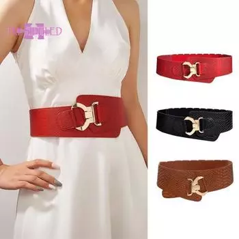 Широкий женский ремень с диагональной пряжкой из искусственной кожи, эластичный ремень для пальто, орнамент для одежды коричневый