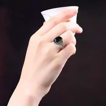 Широкое унисекс кольцо в стиле резного камня с цветочным узором, ювелирные изделия из искусственного драгоценного камня US 8 серебряный