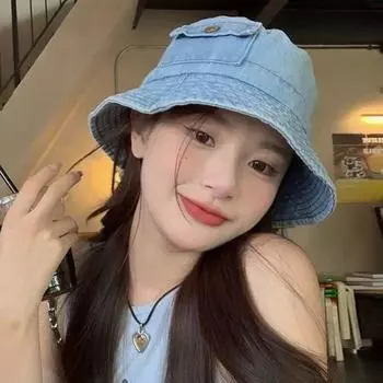 Широкополая джинсовая шляпа рыбака солнцезащитная ретро-панама переносная дорожная панама синий