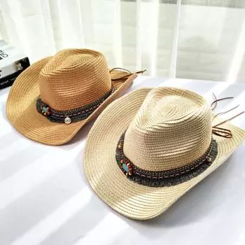 Широкополая ковбойская шляпа в стиле джаз, однотонная соломенная шляпа, классная ковбойская шляпа в стиле вестерн, езда на велосипеде белый