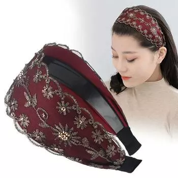 Широкополая повязка на голову с вышивкой, повязка для волос, заколка для волос, женская модная повязка для волос с рваными краями чёрный
