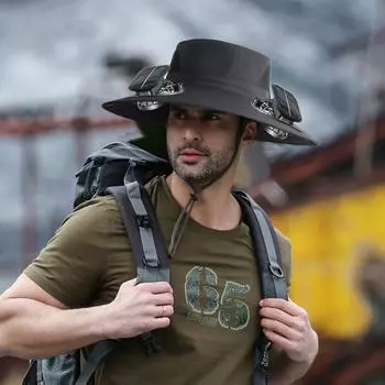 Широкополая шляпа от солнца со встроенным солнечным вентилятором для мужчин и женщин, летняя охлаждающая пляжная шляпа-ведро для рыбалки на открытом воздухе, пешего туризма, кемпинга A