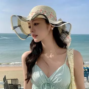 Широкополая шляпа с бантом и дышащими полями для рыбалки, кепка с козырьком, модная соломенная шляпа с кружевными лентами, пляжная шляпа белый