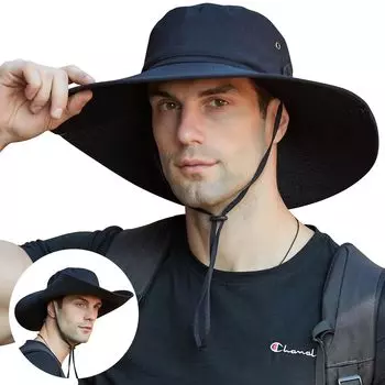 Широкополая шляпа Safari от Hat Sunshade UV Mesh Ventilation поставляется с защитой от ультрафиолетового излучения от подбородка, ультрамаленький эффект для лица, ширина 12 см [Lavento] Мужская шляпа, чёрный