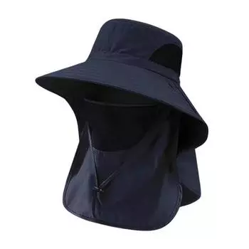 Широкополая шляпа-ведро с защитой от ультрафиолета UPF 50+, летняя шляпа с козырьком для рыбалки, с клапаном на шее и защитой лица для кемпинга, походов, садоводства темно-синий