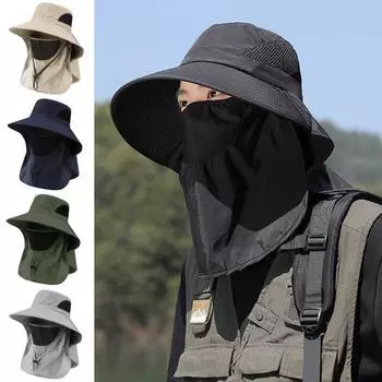 Широкополая шляпа-ведро с защитой от ультрафиолета UPF 50+, летняя шляпа с козырьком для рыбалки, с клапаном на шее и защитой лица для кемпинга, походов, садоводства темно-серого