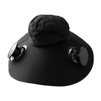 Широкополая шляпа-веер с солнечной батареей для мужчин и женщин, защита от ультрафиолета, уличное панама с 2 встроенными вентиляторами для пешего туризма, кемпинга, рыбалки чёрный