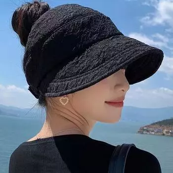 Широкополые пляжные кепки Складная шляпа-ведро Летние козырьки Женские чёрный