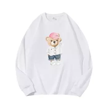 Shirt Bear Autumn Clothing Long Sleeved Pure Cotton New Men and Women s Top, Spring Inner Layer, Basic Shirt, Round Neck Long Sleeved Football M коричневый