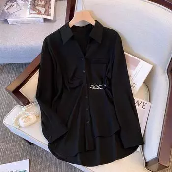 Shirt for Women Coat Oversize Loose Blouse Casual Long Sleeve Solid Colour Soft Loose Shirt Top M