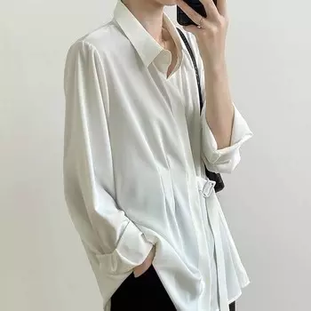 Shirt for Women Oversize Loose Blouse Casual Long Sleeve Solid Colour Pullover Soft Loose Shirt Top S
