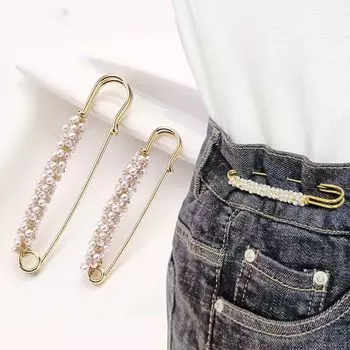 Shirts Collar Buckle Waist change Artifact Pants Clip Imitation Pearl Brooch Waist Pin Shawl Clips white-small