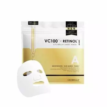 Shishibella Sports Face Mask Pack Face Mask Pack 30 шт. Тканевая маска большой емкости для сухой кожи с витамином C, ежедневная упаковка с высоким уровнем увлажнения (Ретинол Пак