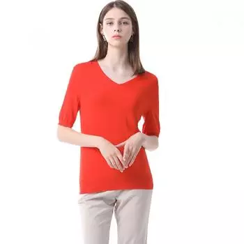 Shismiss Helen Soft V Neck Short sleeVers Knit Red (RE)/55