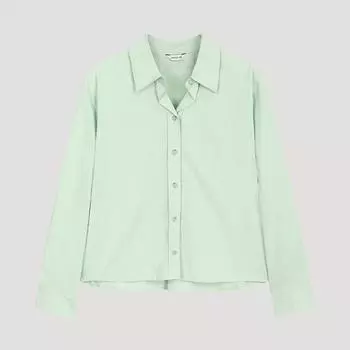 [shismiss] Open Collar Crop Shirt Swwsto11070 Ln Light green/55