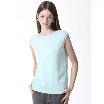 Shismiss Круглый однотонный трикотажный безрукавный свитер Цена 118 000 вон Light blue (LL)/55