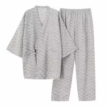 Shisoftly Gauze Jinbei Wave Pattern Большой размер Подарок на день рождения Рукав хаори Стиль Jinbei Кимоно Юката Домашняя одежда Летняя одежда Одежда для дома Весна Лето
