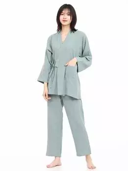 Shisoftly Yukata Plain Jinbei Моющийся летний кимоно Plain Samue Set Shijira Weave Double Gauze Jinbei Plain Пижамный комплект с открытым передом [SISOFTLY] для женщин
