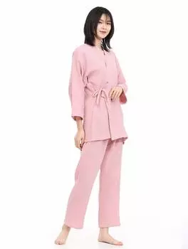 Shisoftly Yukata Plain Jinbei Моющийся летний кимоно Plain Samue Set Shijira Weave Double Gauze Jinbei Plain Пижамный комплект с открытым передом [SISOFTLY] для женщин розовый